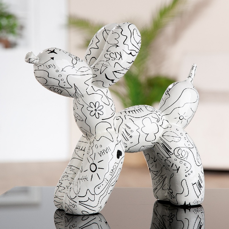 Figurine Chien Ballon Résine Blanc - Gilde