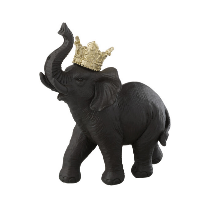 Eléphant noir debout avec couronne - Jline