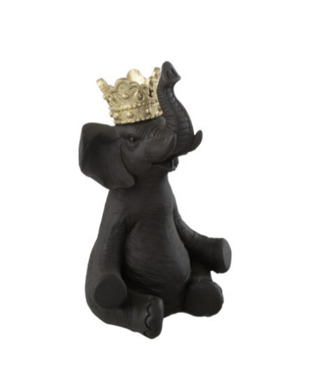 Eléphant noir assis avec couronne - Jline
