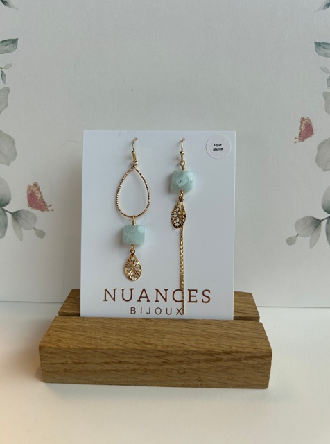 Boucles d'oreille Léone aigue marine - Nuances 