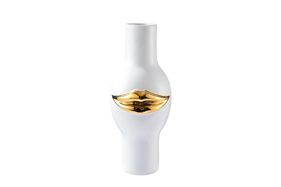 Vase Lips blanc et doré - Fancy