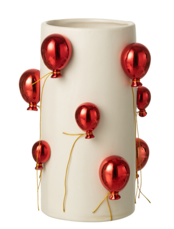 Vase ballon blanc et rouge - Jline 