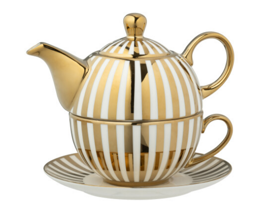 Boite de 1 théière ligné doré - Jline 