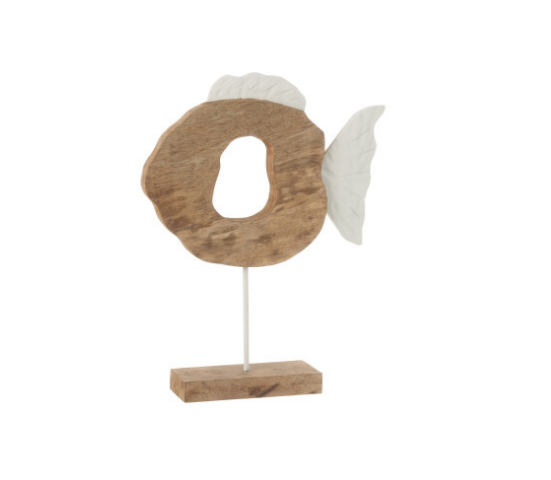 Poisson rond sur pied bois et blanc - Jline 
