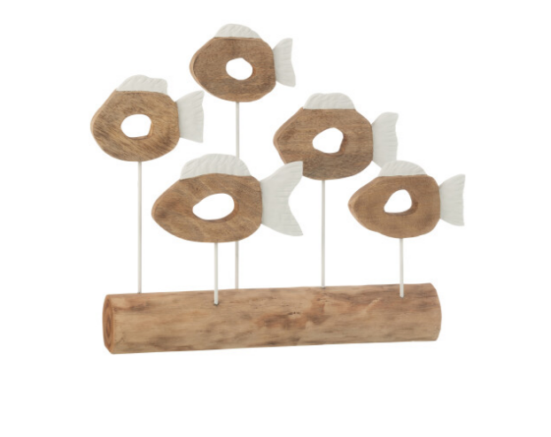 5 poissons sur pied bois et blanc - Jline 