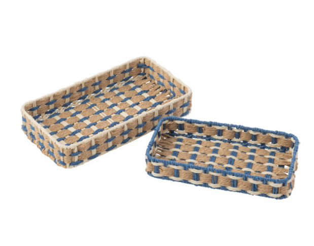 Plateau en osier bleu et blanc Small - Jline 