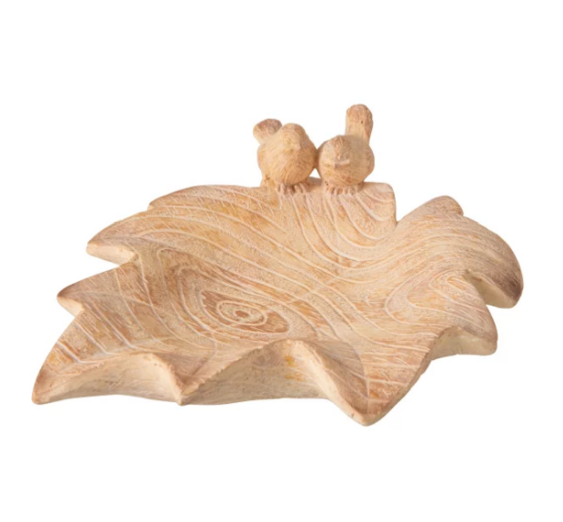 Plateau feuille et oiseau beige large - Jline