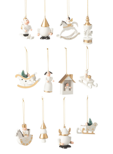 Boite de 12 Suspension en bois Blanc/Or - Jline