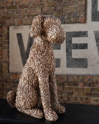 [55393] Figurine chien assis en polyrésine doré - Jline 