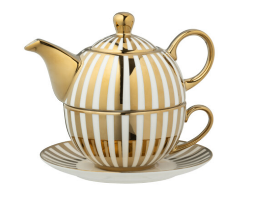 Boite de 1 théière ligné doré - Jline 