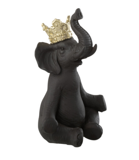 [45295] Eléphant noir assis avec couronne - Jline